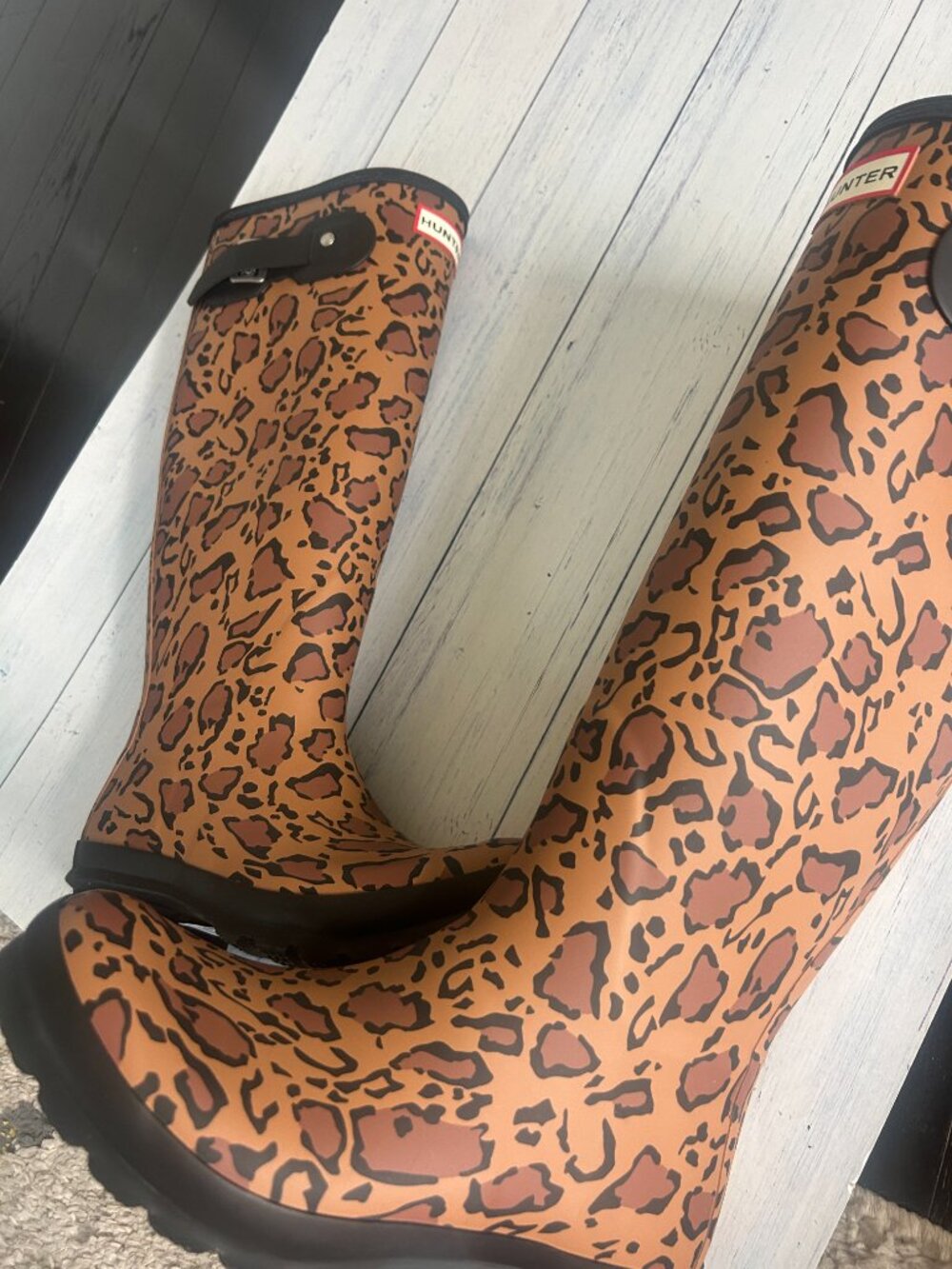 new HUNTER tall leapord print rain boots size womens 6 - Picture 3 of 4